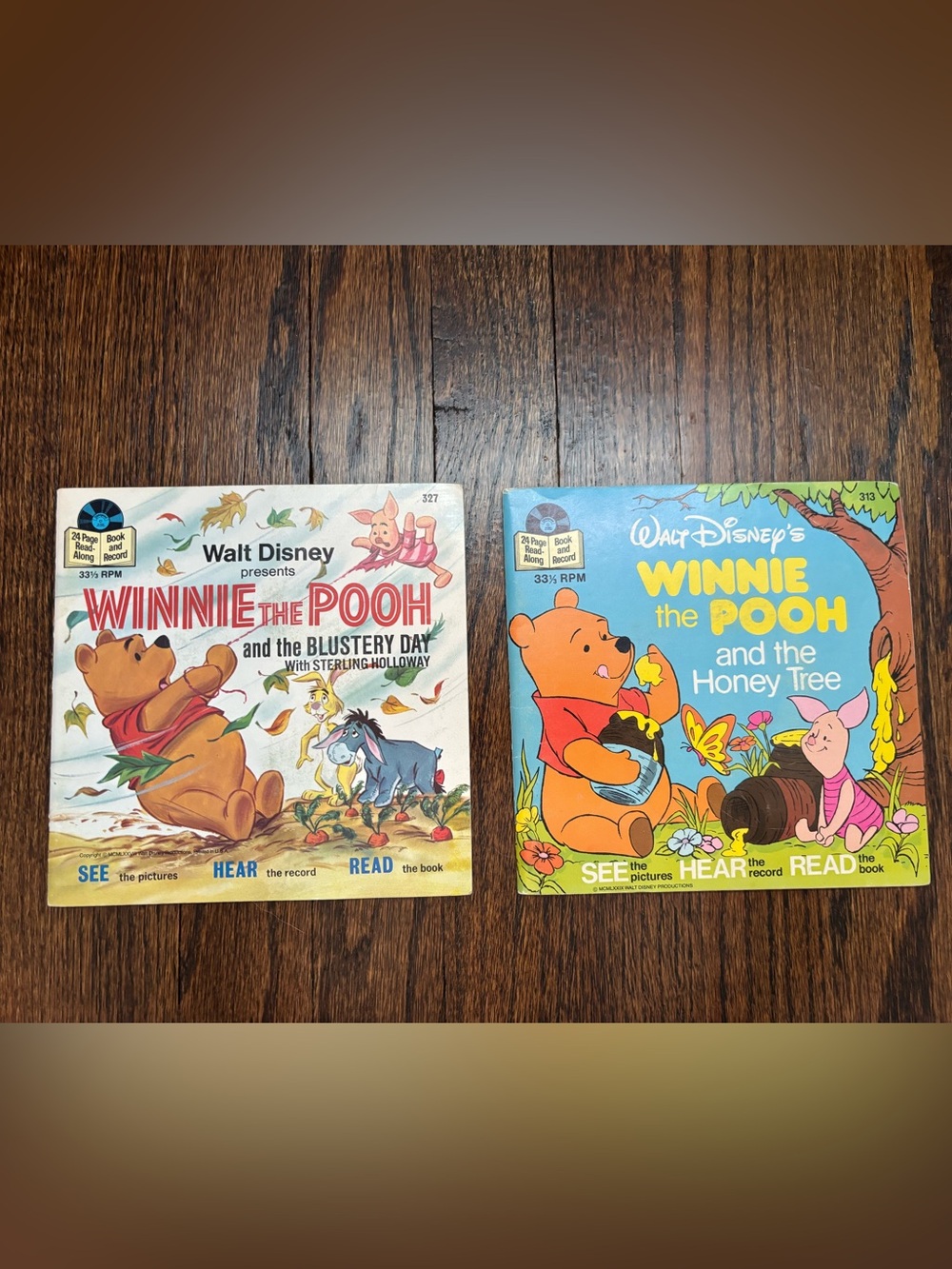 2 Walt Disney Winnie The Pooh records: The Blustery Day and honey tree books